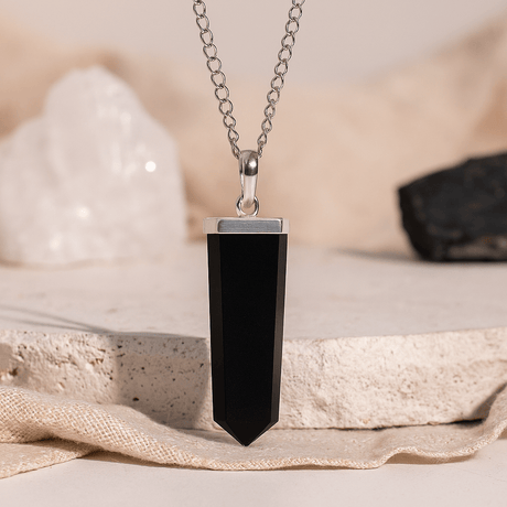 Black Agate Flat Pencil Pendant - SHAMTAM.COM