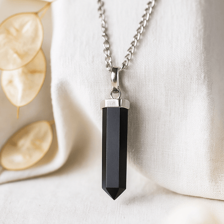 Black Agate Gemstone Point Pendant - SHAMTAM.COM