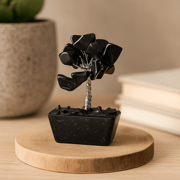 Black Agate Gemstone Tree Orgonite Base 15 Gemstones