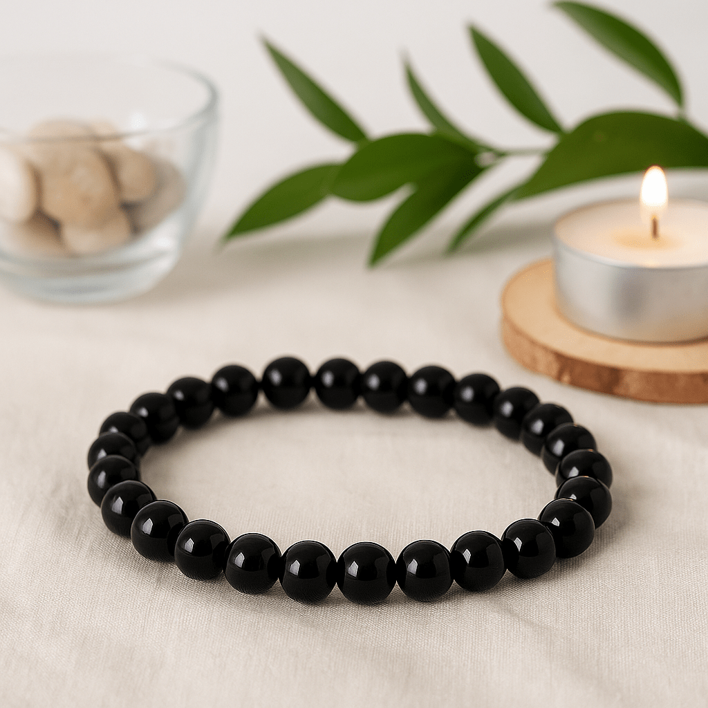 Black Agate Stretch Bracelet 8mm Beads - SHAMTAM.COM