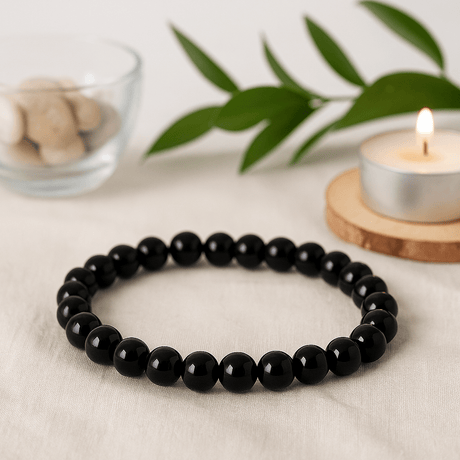 Black Agate Stretch Bracelet 8mm Beads - SHAMTAM.COM