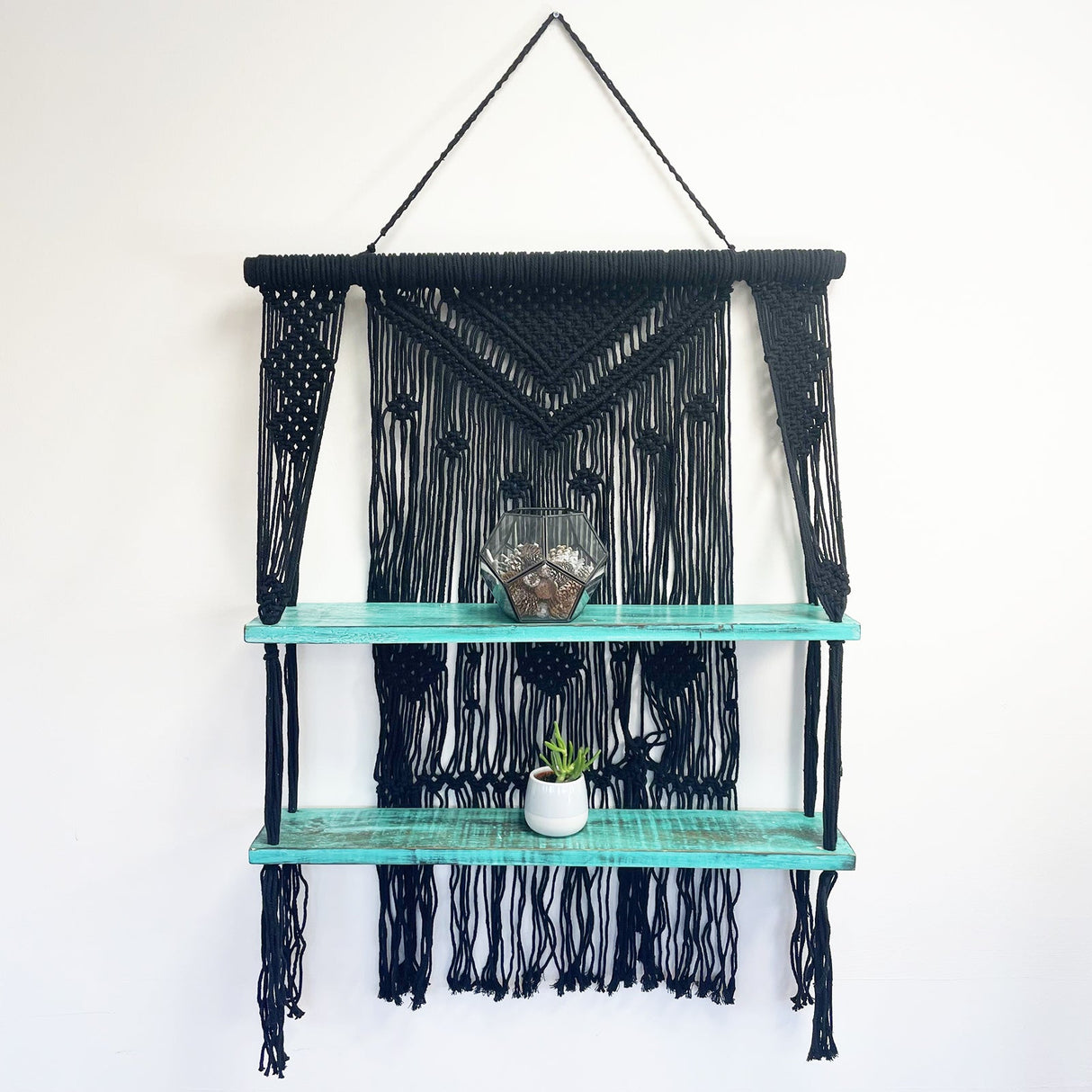 Black Macrame Hanging Shelves - Turquoise - SHAMTAM.COM