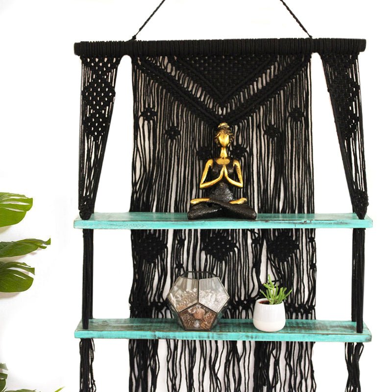 Black Macrame Hanging Shelves - Turquoise - SHAMTAM.COM