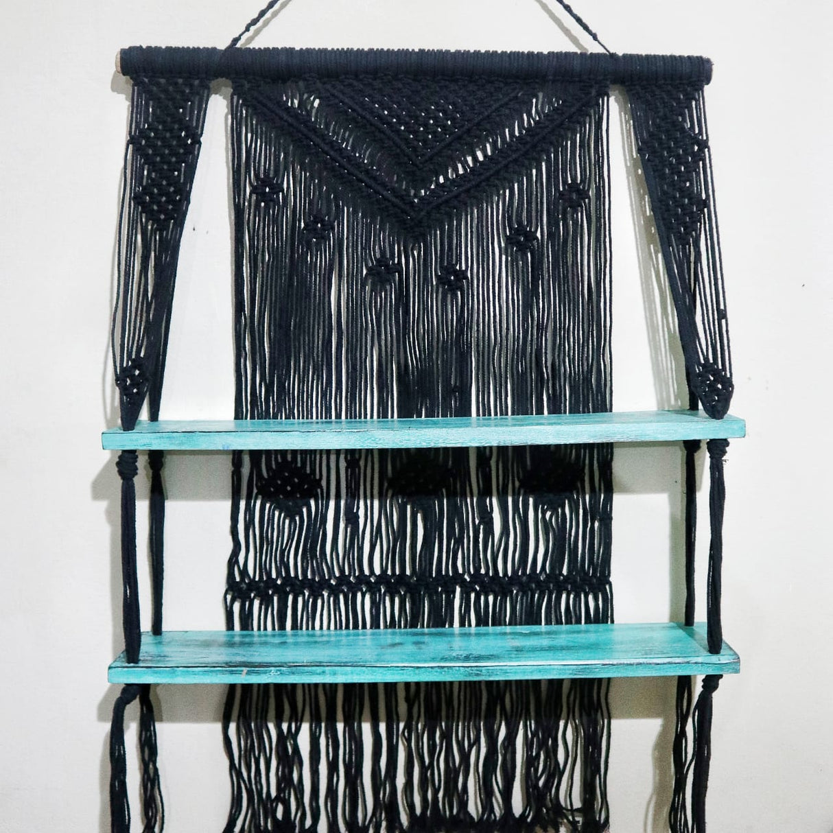 Black Macrame Hanging Shelves - Turquoise - SHAMTAM.COM