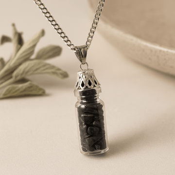 Colier sticlă cu cristal de Onix Negru