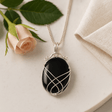 Black Onyx Pendant Necklace Swirl Setting 50 cm - SHAMTAM.COM
