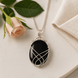 Black Onyx Pendant Necklace Swirl Setting 50 cm - SHAMTAM.COM