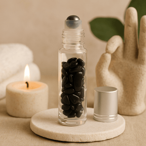 Black Tourmaline Essential Oil Roller Bottle, Silver Cap - SHAMTAM.COM