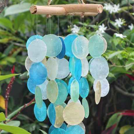 Wind Chimes Blue & Pearl Driftwood Cross - SHAMTAM.COM