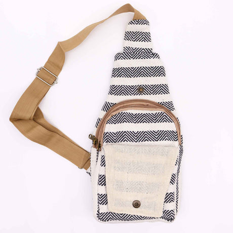 Body Cross Bag Natural Cotton - Black & White - SHAMTAM.COM