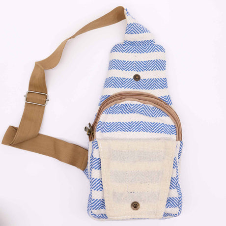 Body Cross Bag Natural Cotton - Blue & White - SHAMTAM.COM