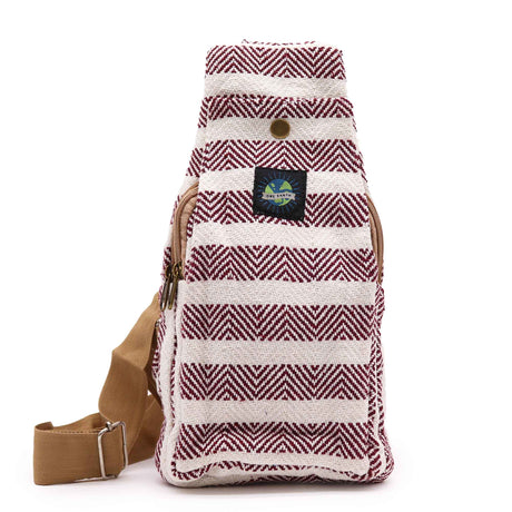 Body Cross Bag Natural Cotton - Burgundy & White - SHAMTAM.COM