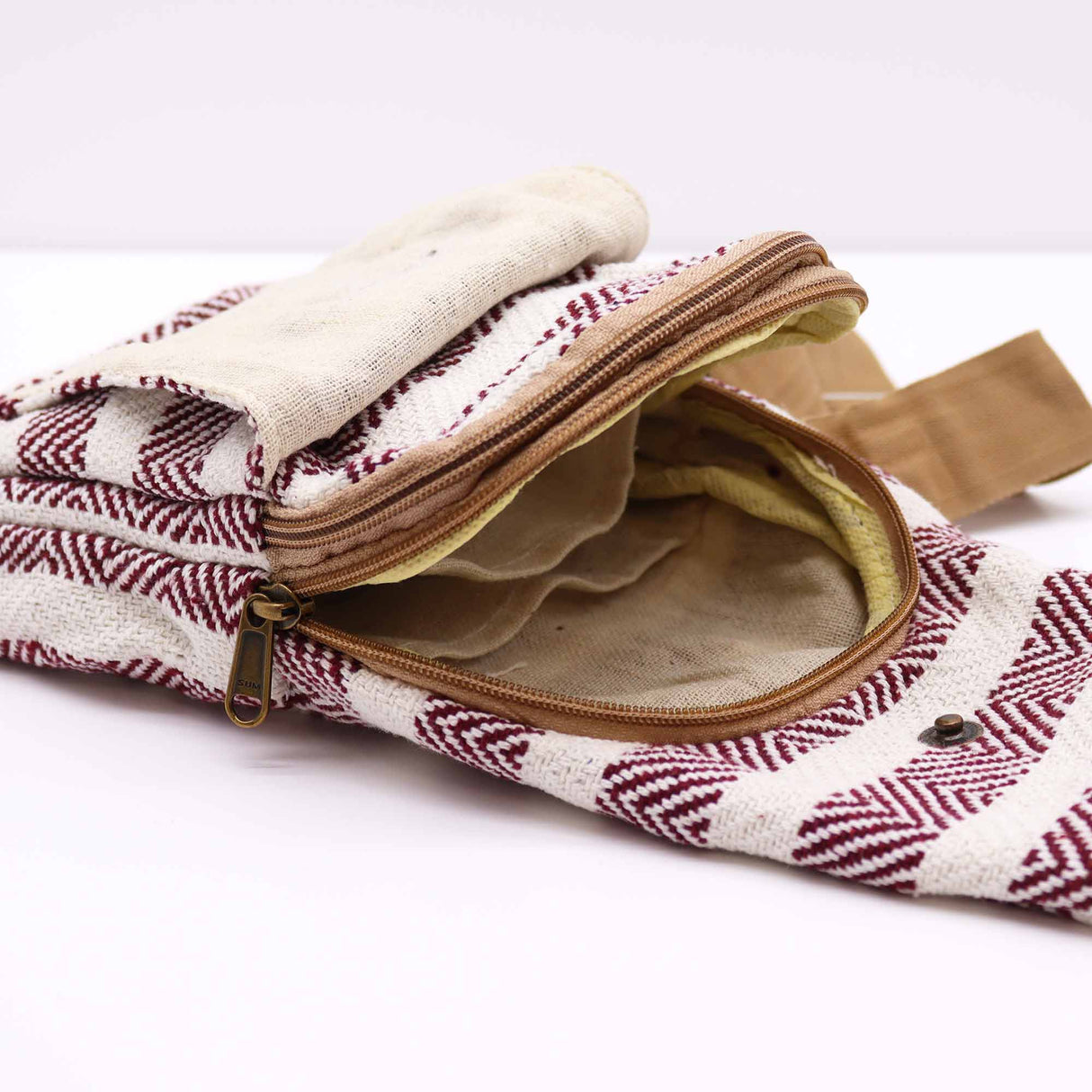 Body Cross Bag Natural Cotton - Burgundy & White - SHAMTAM.COM