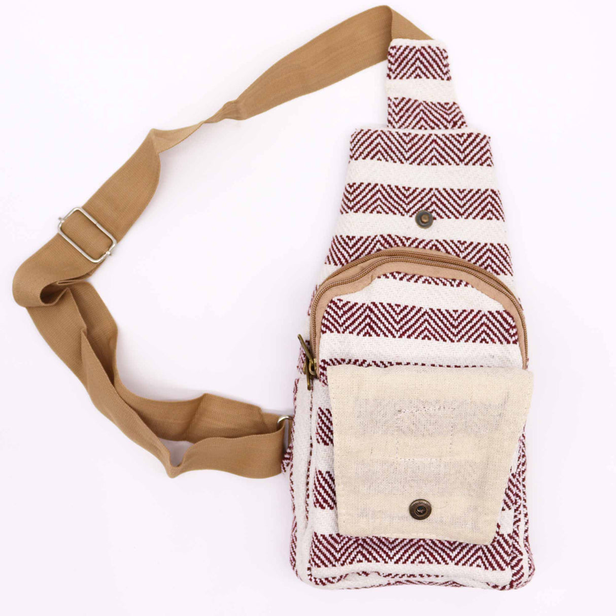 Body Cross Bag Natural Cotton - Burgundy & White - SHAMTAM.COM