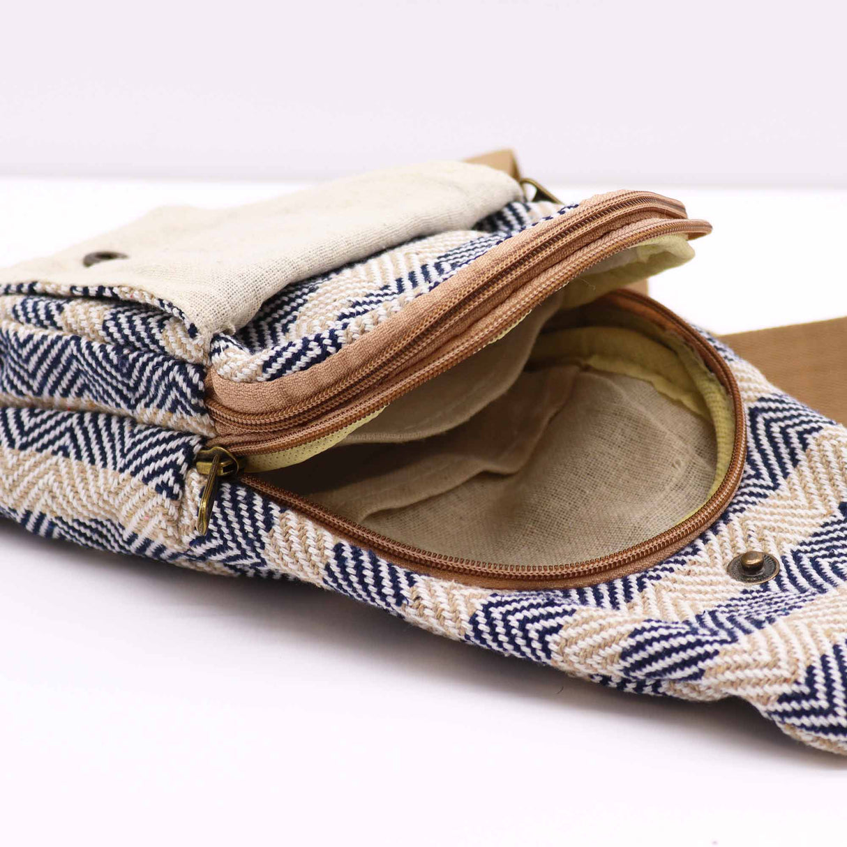 Body Cross Bag Natural Cotton - Tan & Navy - SHAMTAM.COM