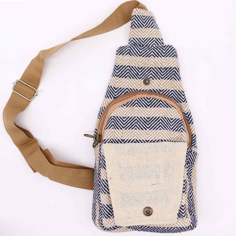 Body Cross Bag Natural Cotton - Tan & Navy - SHAMTAM.COM