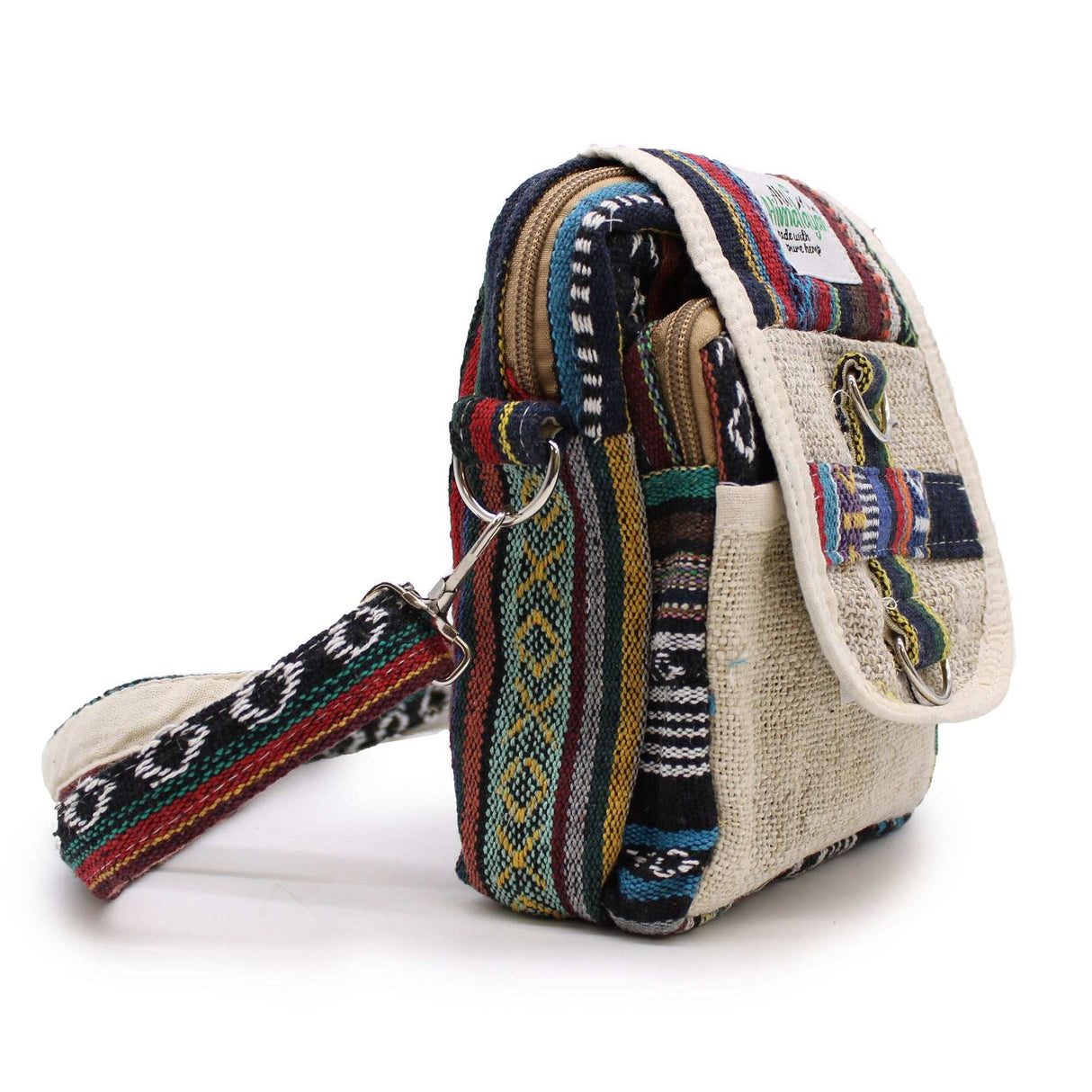 Hemp Bag - Body - Cross Natural Hemp & Jhari Travel Bag - SHAMTAM.COM