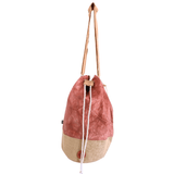 Bohemian Terracotta Stonewash Drawstring Backpack with Hamsa Design - Natural Canvas & Burlap - SHAMTAM.COM