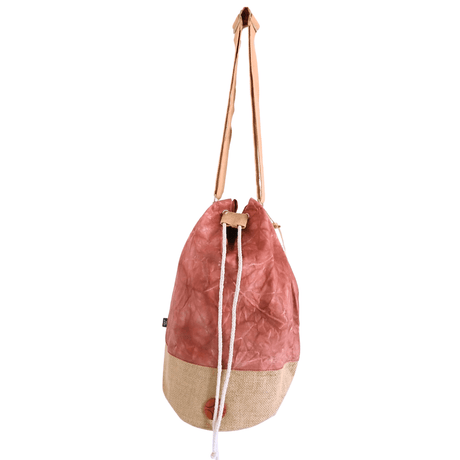 Bohemian Terracotta Stonewash Drawstring Backpack with Hamsa Design - Natural Canvas & Burlap - SHAMTAM.COM