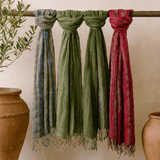 Boho Cotton Scarf, Assorted Greens 22x72 In - SHAMTAM.COM