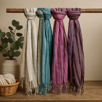 Boho puuvillahuivi intialainen sekavärit kultalanka