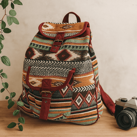 Boho Jacquard Backpack - Chocolate - SHAMTAM.COM