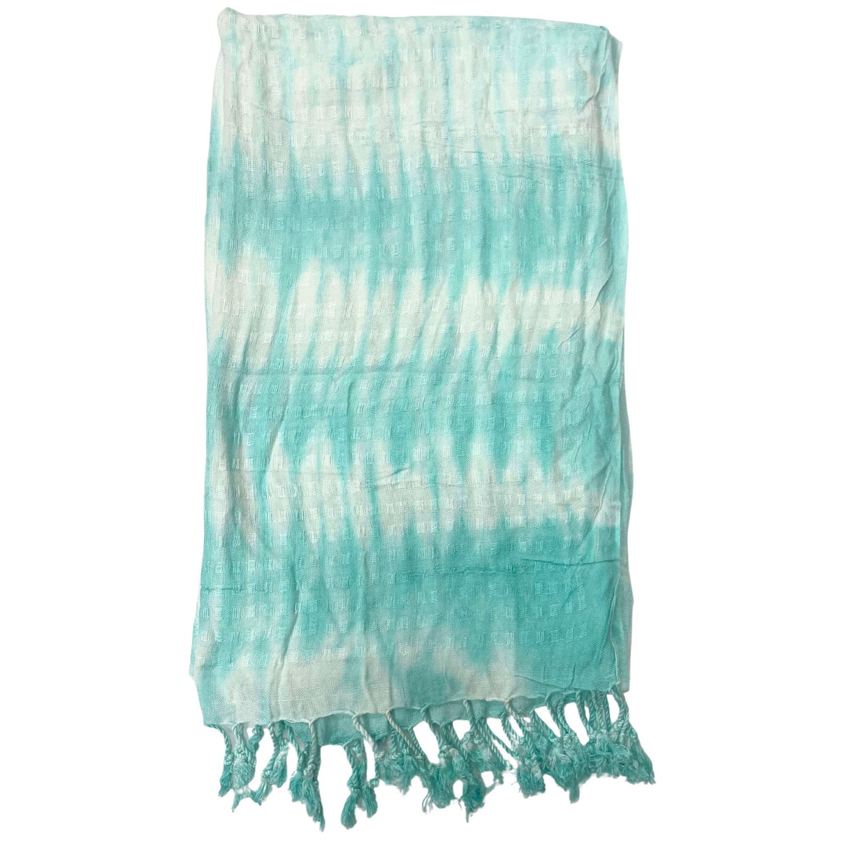 Boho Linen - Blend Turquoise Tie - Dye Long Tassel Scarf - SHAMTAM.COM