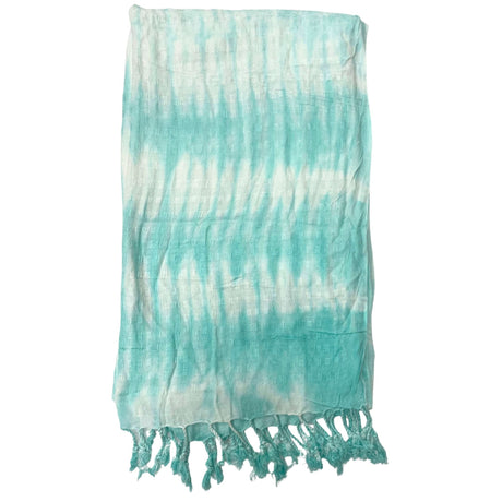 Boho Linen - Blend Turquoise Tie - Dye Long Tassel Scarf - SHAMTAM.COM