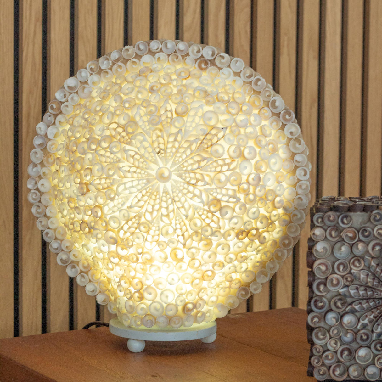 Boho Sea Shell Lamp - Cut Art Shell Large Round - 30cm - SHAMTAM.COM