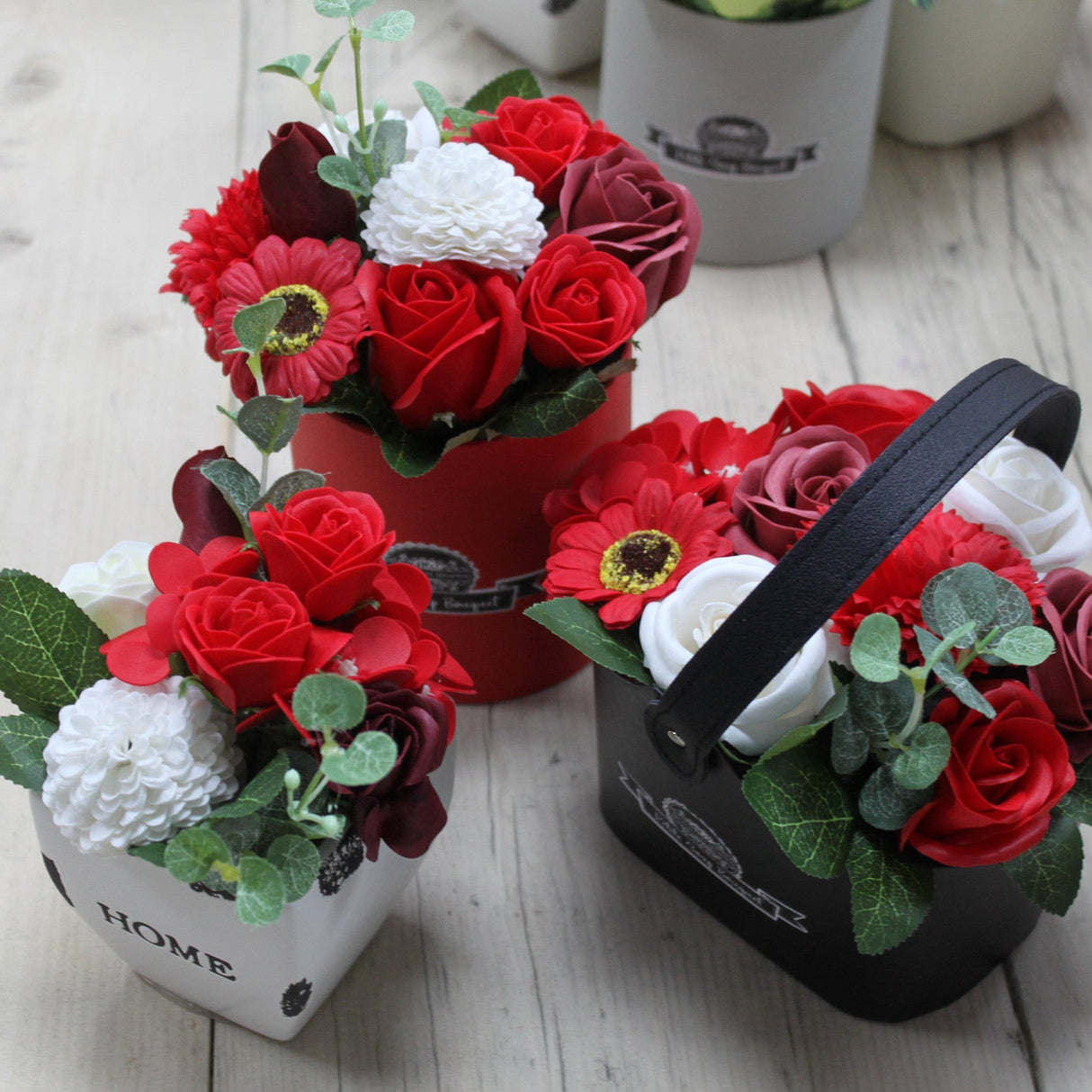 Soap Flowers Bouquet Petite Basket - Rich Reds - SHAMTAM.COM