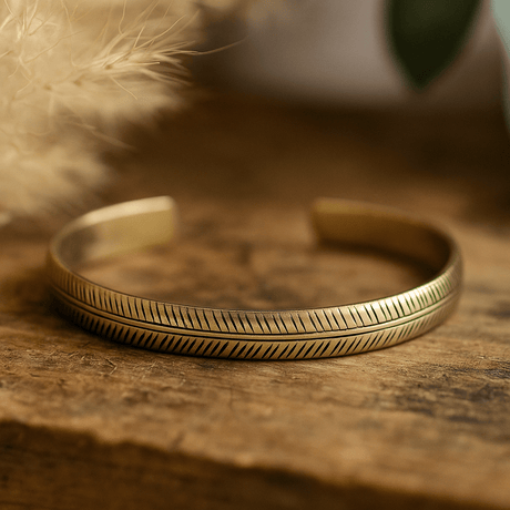 Brass Bracelet, Tibetan Tribal Leaf Slim - SHAMTAM.COM
