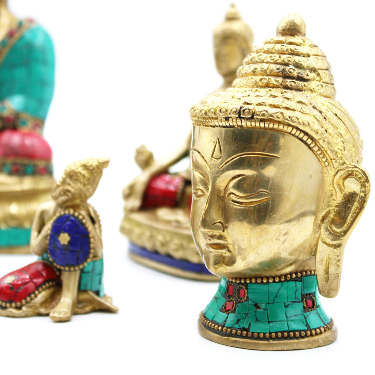 Brass Buddha Figure - Med Head - 8 cm - SHAMTAM.COM