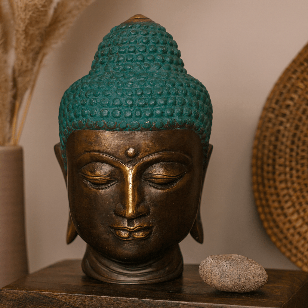 Brass Buddha Head Statue Large - SHAMTAM.COM