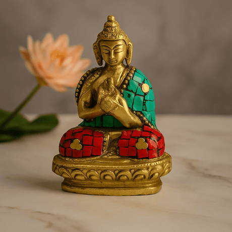 Brass Buddha Statue Blessing Pose 7.5 cm - SHAMTAM.COM