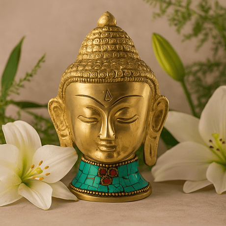 Brass Buddha Statue Large Head 11.5 cm - SHAMTAM.COM