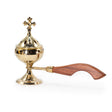 Brass Christian Censer Incense Burner Wooden Handle Cross - SHAMTAM.COM