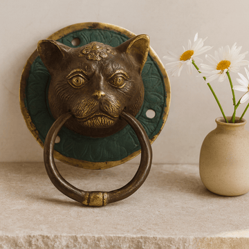 Batente de Porta em Latão, Cabeça de Gato