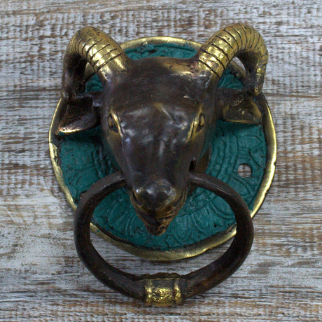 Brass Door Knocker - Rams Head - SHAMTAM.COM