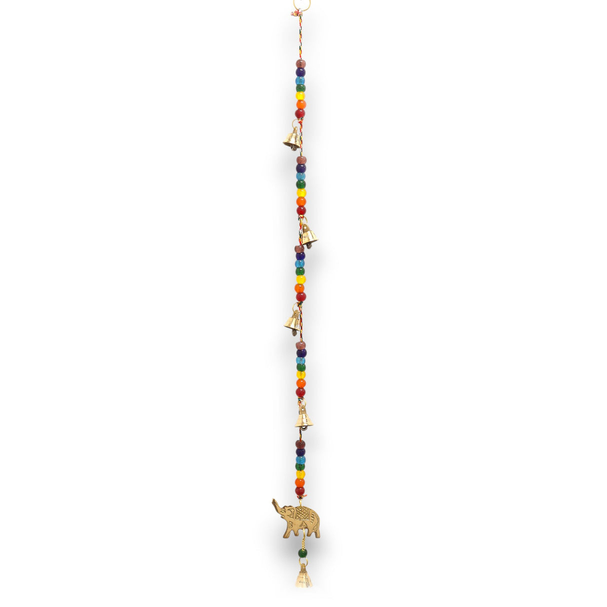 Brass Elephant Chakra Wind Chime with Healing Beads and Soothing Bells - Handcrafted Indian Decor for Serenity and Good Fortune - SHAMTAM.COM