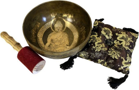 Singing Bowl Set Brass Golden Buddha - SHAMTAM.COM