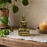 Brass Miniature Gods - Buddha (17gms) - 34mm — styled in a warm, naturally lit interior