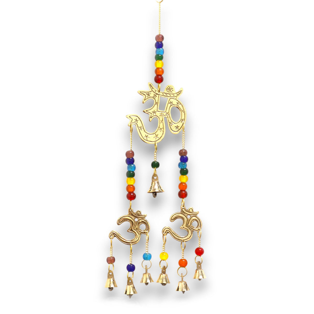 Brass Om Chakra Wind Chime with Healing Beads and 7 Bells - Handcrafted Spiritual Decor from India - SHAMTAM.COM