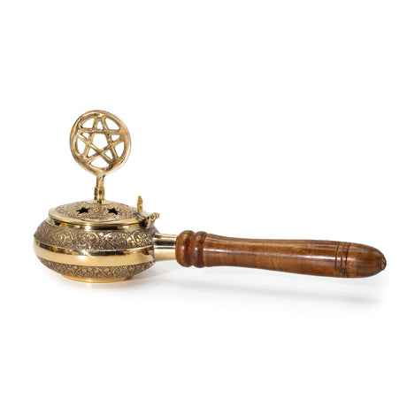 Brass Pentagram Censer Incense Burner, Wooden Handle - SHAMTAM.COM