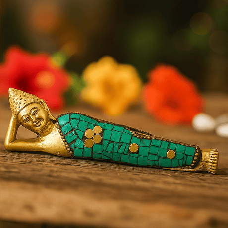 Brass Reclining Buddha Statue 10 cm - SHAMTAM.COM
