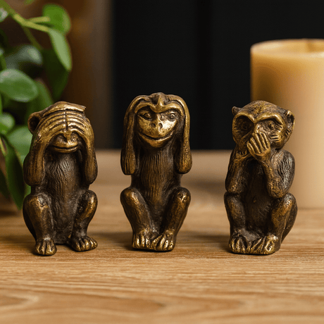 Brass Three Wise Monkeys Statues Set of 3 - SHAMTAM.COM
