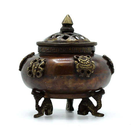 Brass Tibetan Incense Burner - Six Symbols Standing Pot - SHAMTAM.COM