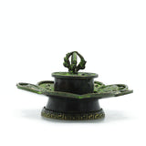 Brass Verdigris Tibetan Cone & Incense Holder - Eight Symbols - SHAMTAM.COM