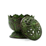 Brass Verdigris Tibetan Incense Burner - Small Lotus - SHAMTAM.COM