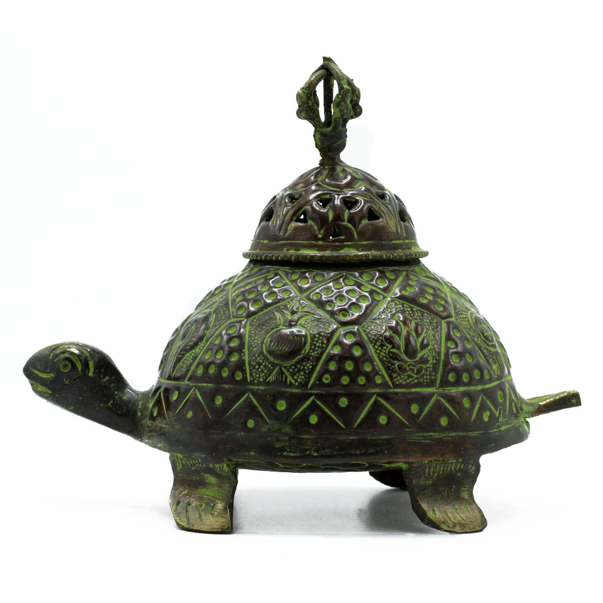 Brass Verdigris Tibetan Turtle Incense Holder - Lrg - SHAMTAM.COM