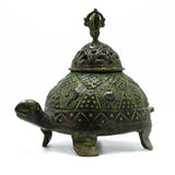 Brass Verdigris Tibetan Turtle Incense Holder - Lrg - SHAMTAM.COM